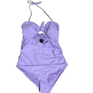 Tempt Me Women Lavender Purple Ruched Cutout Halter One Piece Swimsuit Large NWT
